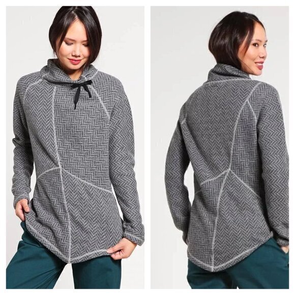 prAna Mattea Sweater M Gray Herringbone Wool-Blend Funnel Neck Performance/Yoga - Picture 1 of 16